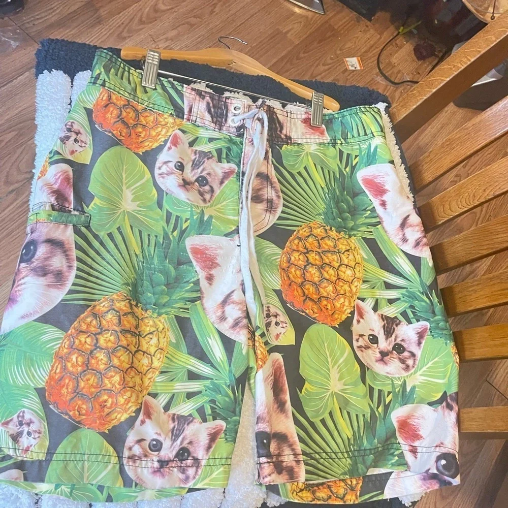 Hot Topic Black Matter Pineapple Cat Swim Trunks
